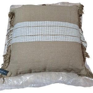 Farmhouse Textured Removable Pillow Neutral Beige White Stripe 17.5 X 17.5